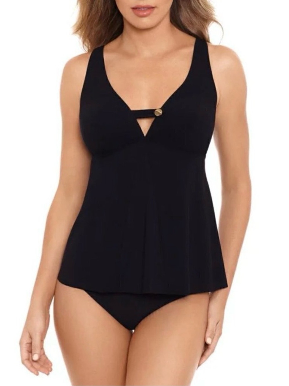 Amoressa By Miraclesuit Black Discotheque Liza Soft Cup Tankini Swim Top Size 12